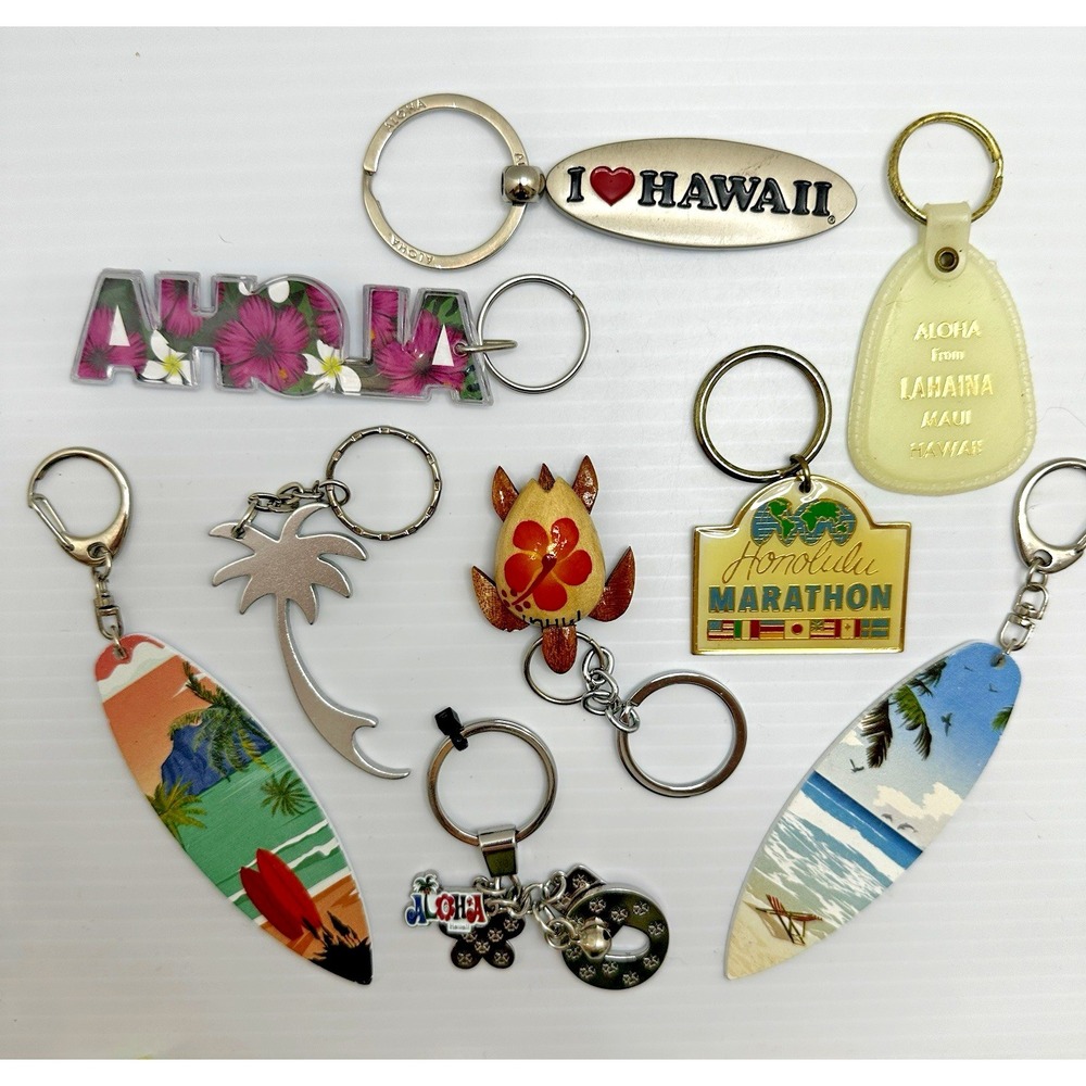 Hawaiian Islands lot 9 Keychain Purse Charm Surfboard Turtle Aloha Maui Marathon
